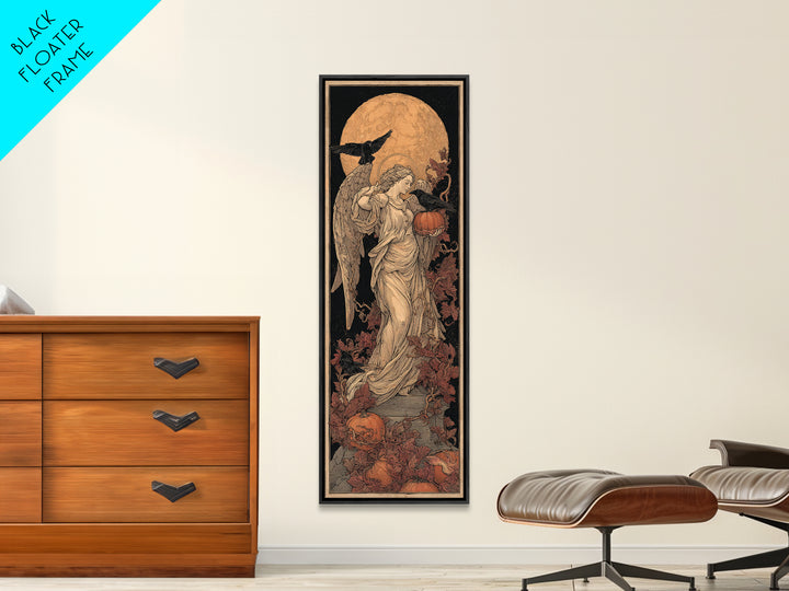 The Pumpkin-Winged Angel - Icon Portrait, Spooky Wall Decor, Tall Narrow Wall Art, Framed Canvas Print, Halloween Home Decor