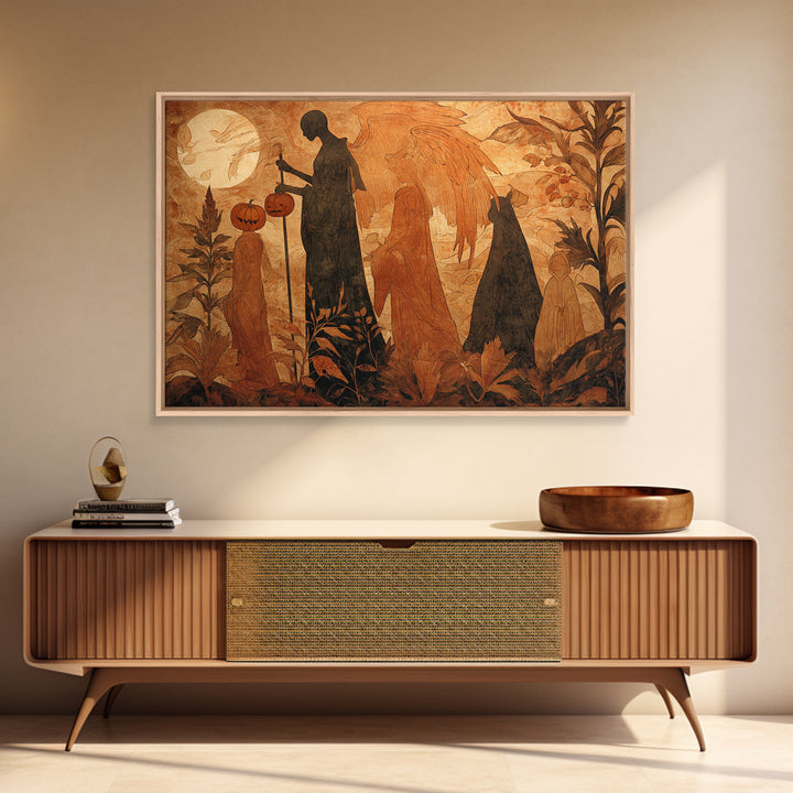 The Pumpkin-Winged Angel - Procession Scene, Occult Wall Decor, Landscape Wall Art, Canvas Print, Halloween Home Decor, Gothic Wall Art