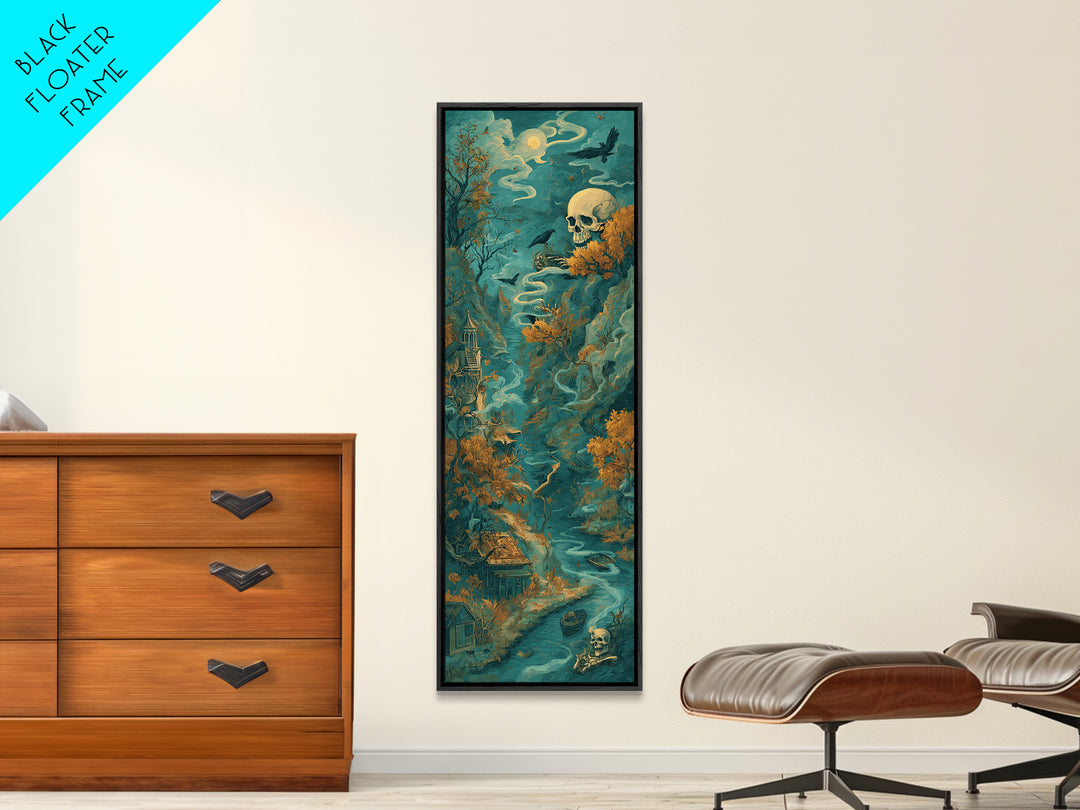 The Skeleton Cartographer - Environmental Panorama, Dark Fantasy Wall Art, Tall Narrow Wall Art, Canvas Print, Halloween Home Decor
