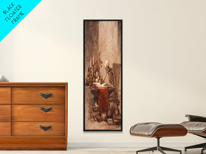 The Skeleton Cartographer - Occult Still Life, Macabre Halloween Art, Vertical Wall Art, Framed Canvas Print, Halloween Home Decor
