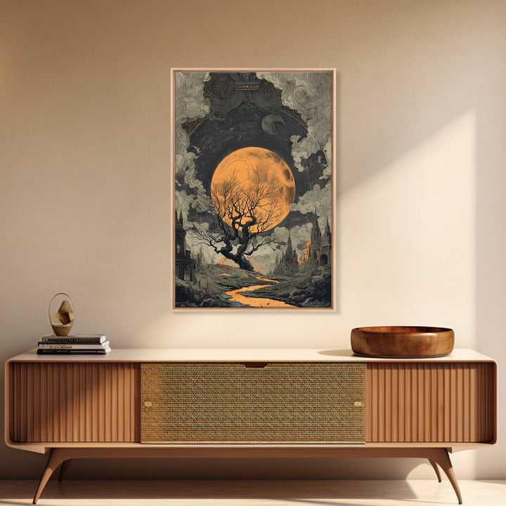 The Witch Astronomical Cabinet - Environmental Panorama, Macabre Halloween Art, Vertical Wall Art, Framed Canvas Print, Halloween Home Decor