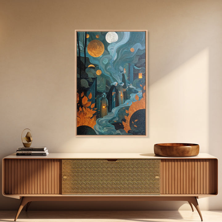 The Witch Astronomical Cabinet - Procession Scene, Dark Fantasy Wall Art, Vertical Wall Art, Canvas Print, Halloween Home Decor