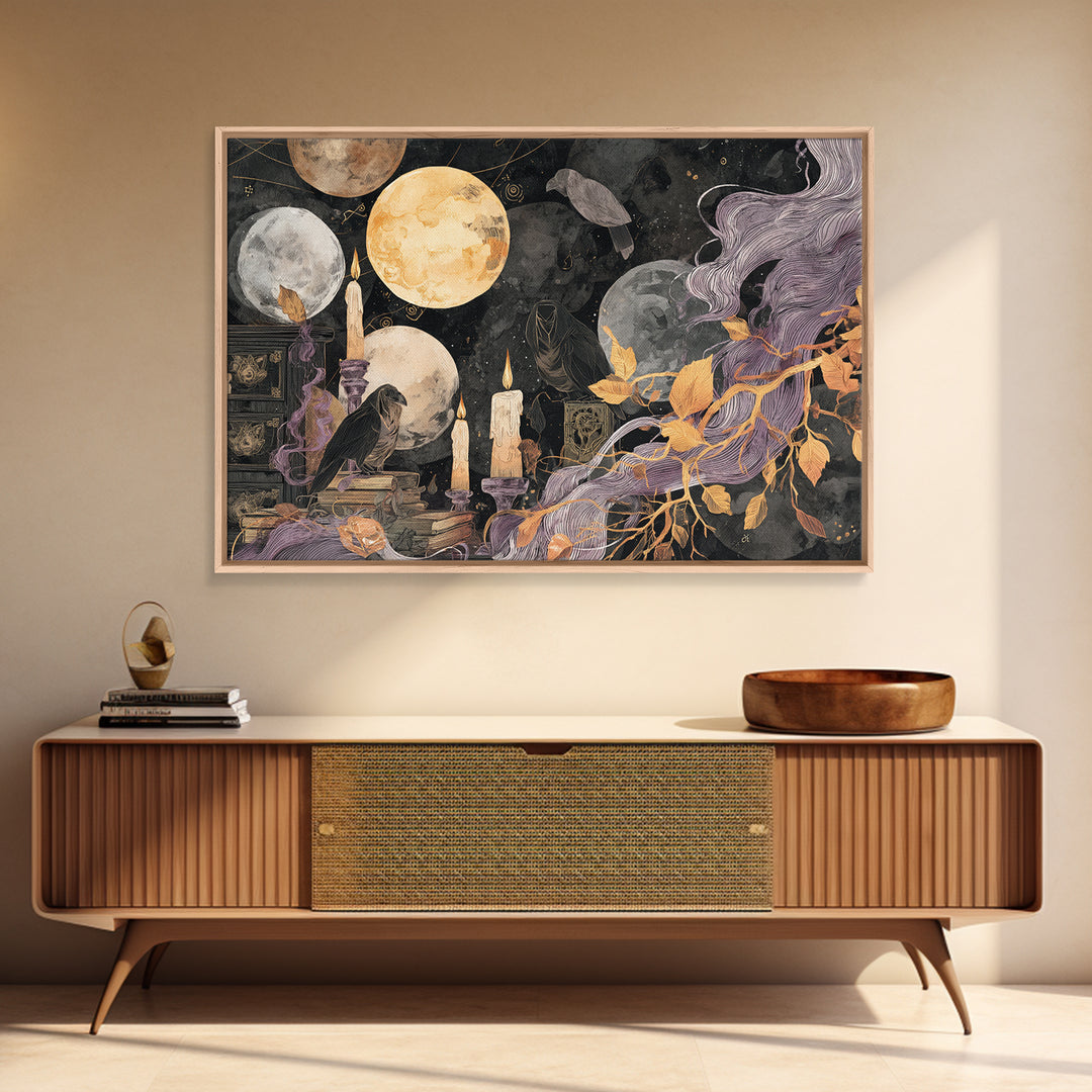 The Witch Astronomical Cabinet - Procession Scene, Spooky Wall Decor, Landscape Wall Art, Framed Canvas Print, Halloween Home Decor
