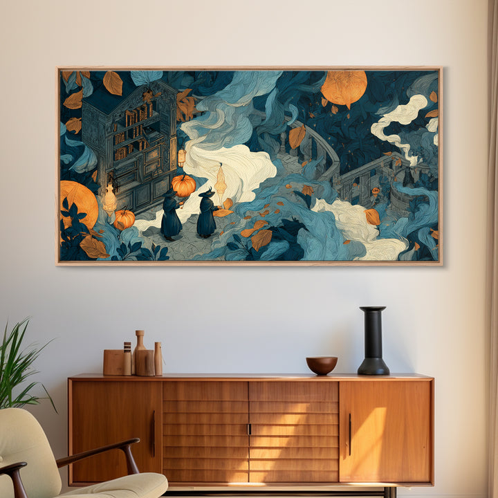 The Witch Astronomical Cabinet - Procession Scene, Occult Wall Decor, Wide Panoramic Art, Canvas Print, Halloween Home Decor