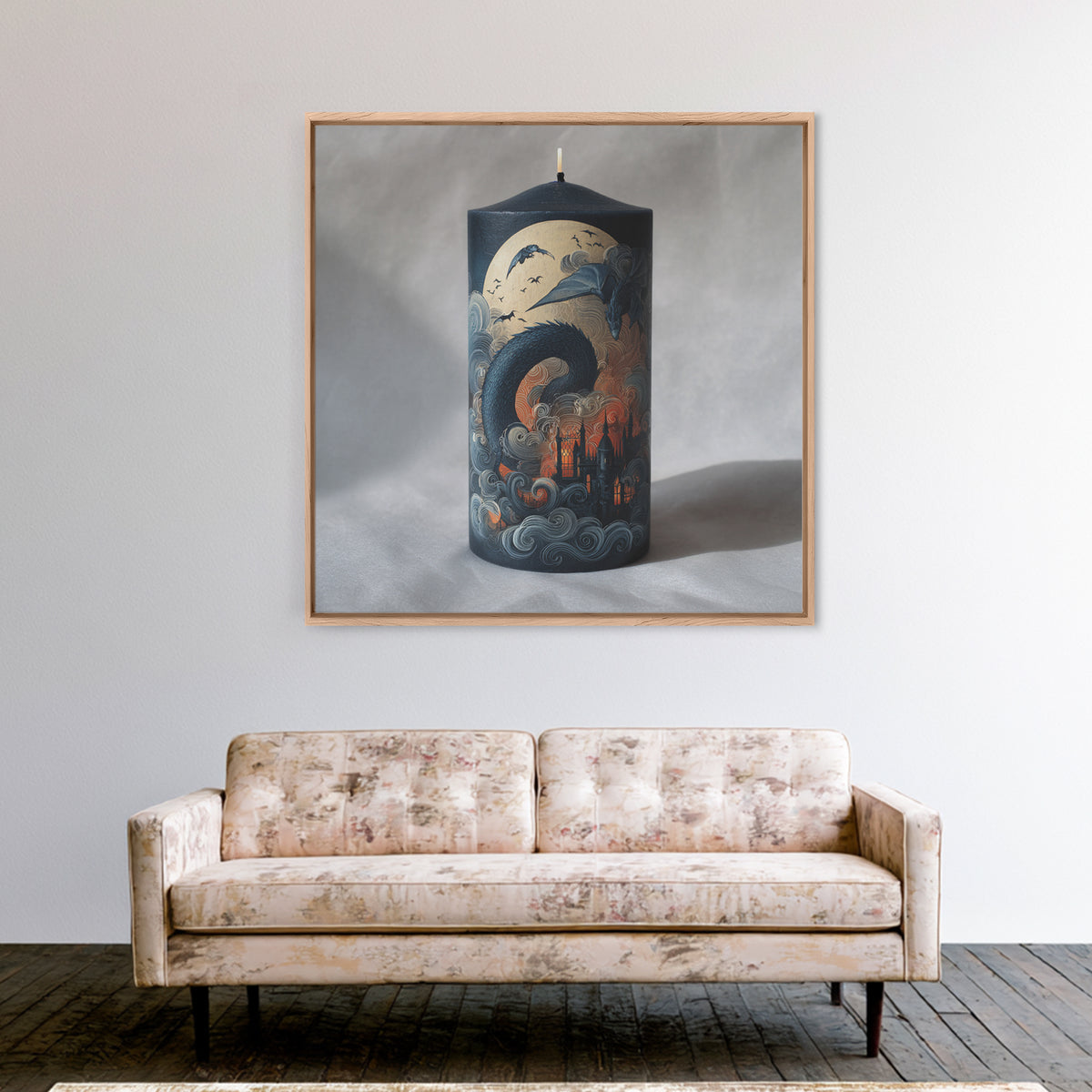 The Candle Smoke Dragon - Icon Portrait, Gothic Home Decor, Square Wall Art, Canvas Print, Halloween Home Decor, Gothic Wall Art