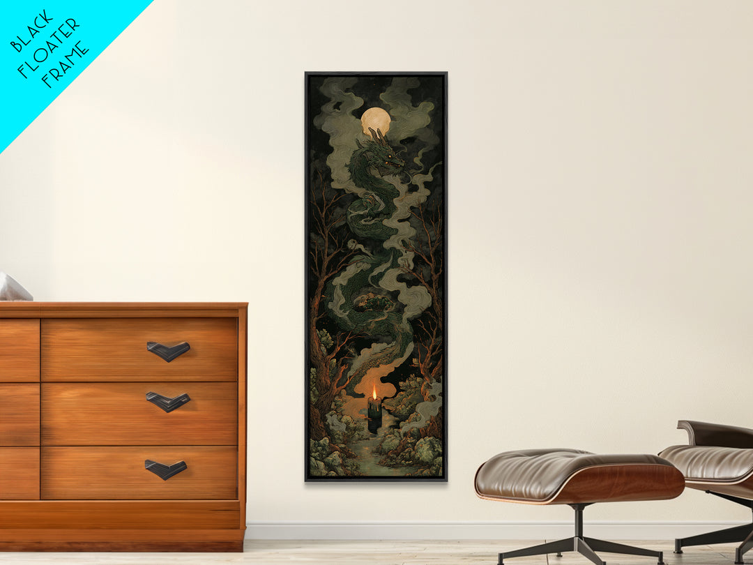 The Candle Smoke Dragon - Icon Portrait, Dark Fantasy Wall Art, Tall Narrow Wall Art, Canvas Print, Halloween Home Decor, Gothic Wall Art