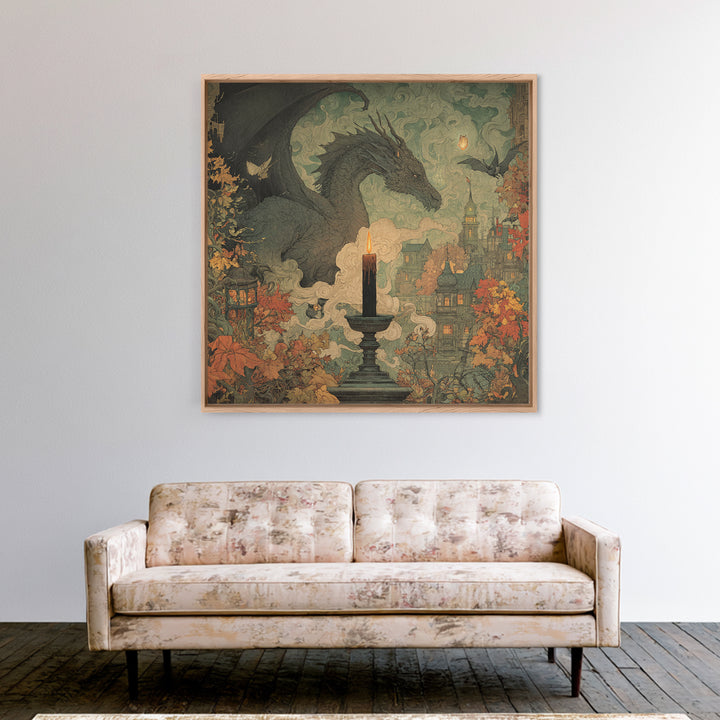 The Candle Smoke Dragon - Environmental Panorama, Gothic Home Decor, Square Wall Art, Canvas Print, Halloween Home Decor, Gothic Wall Art