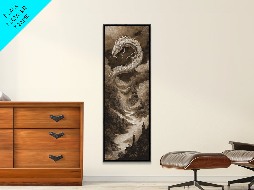 The Candle Smoke Dragon - Environmental Panorama, Macabre Halloween Art, Tall Narrow Wall Art, Framed Canvas Print, Halloween Home Decor