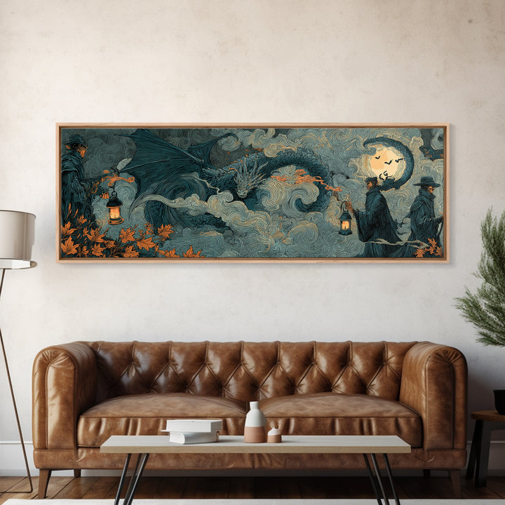 The Candle Smoke Dragon - Procession Scene, Halloween Wall Art, Extra Wide Wall Art, Framed Canvas Print, Halloween Home Decor