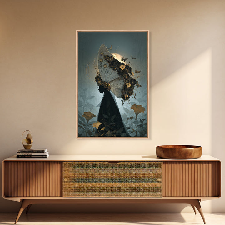 The Mourning Moth Halo - Icon Portrait, Halloween Wall Art, Vertical Wall Art, Framed Canvas Print, Halloween Home Decor, Gothic Wall Art