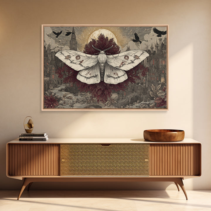The Mourning Moth Halo - Environmental Panorama, Macabre Halloween Art, Landscape Wall Art, Framed Canvas Print, Halloween Home Decor