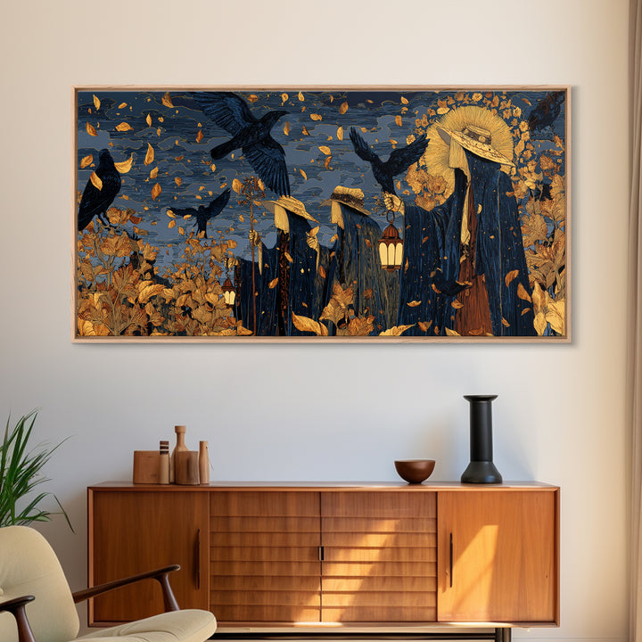 The Mourning Moth Halo - Procession Scene, Gothic Home Decor, Wide Panoramic Art, Canvas Print, Halloween Home Decor, Gothic Wall Art