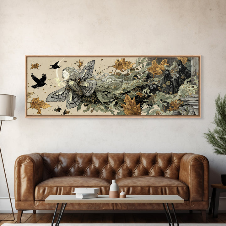 The Mourning Moth Halo - Procession Scene, Gothic Home Decor, Extra Wide Wall Art, Canvas Print, Halloween Home Decor, Gothic Wall Art