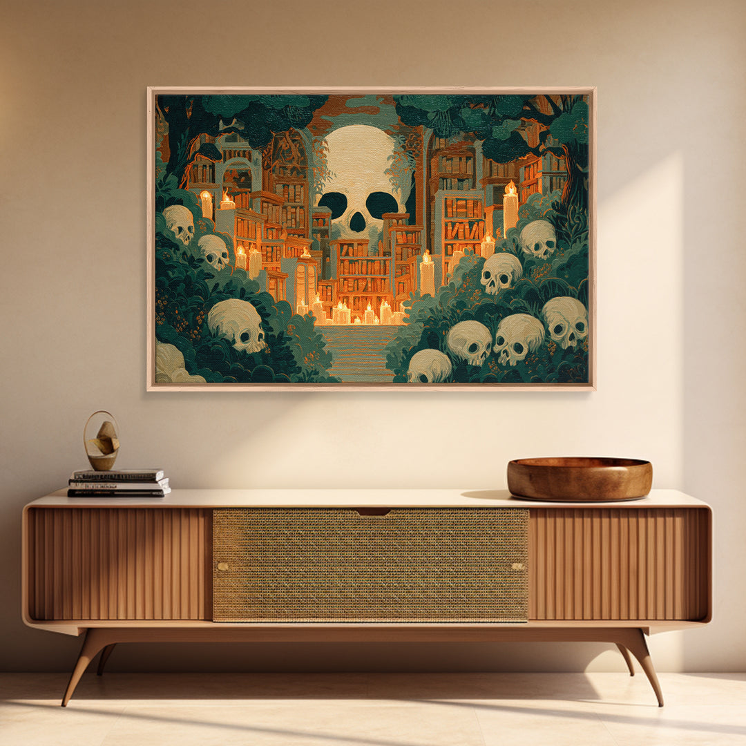 The Catacomb Library - Icon Portrait, Spooky Wall Decor, Landscape Wall Art, Framed Canvas Print, Halloween Home Decor, Gothic Wall Art