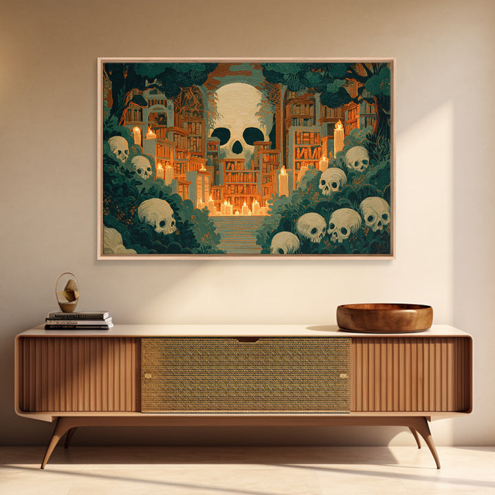 The Catacomb Library - Icon Portrait, Spooky Wall Decor, Landscape Wall Art, Framed Canvas Print, Halloween Home Decor, Gothic Wall Art