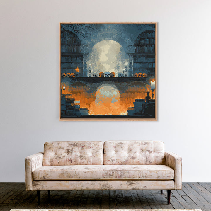 The Catacomb Library - Icon Portrait, Dark Fantasy Wall Art, Square Wall Art, Canvas Print, Halloween Home Decor, Gothic Wall Art