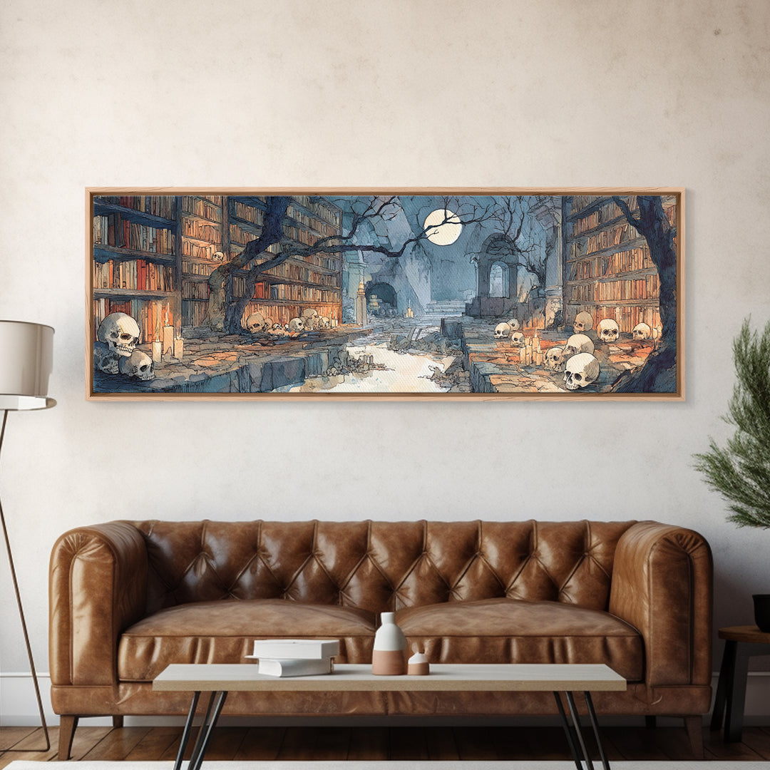 The Catacomb Library - Environmental Panorama, Occult Wall Decor, Extra Wide Wall Art, Canvas Print, Halloween Home Decor, Gothic Wall Art