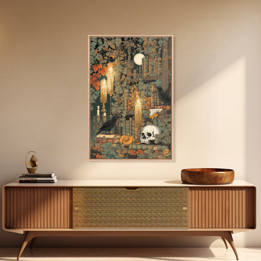 The Catacomb Library - Occult Still Life, Dark Fantasy Wall Art, Vertical Wall Art, Canvas Print, Halloween Home Decor, Gothic Wall Art