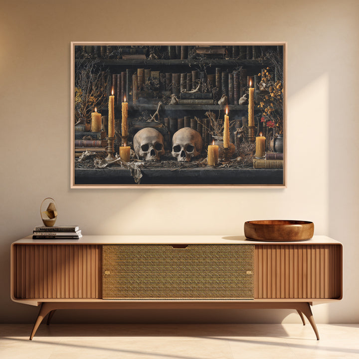 The Catacomb Library - Occult Still Life, Halloween Wall Art, Landscape Wall Art, Framed Canvas Print, Halloween Home Decor, Gothic Wall Art