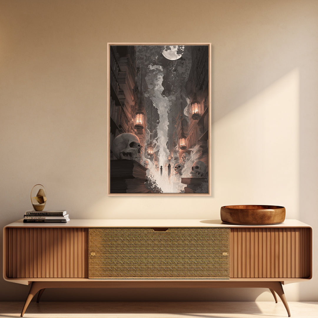The Catacomb Library - Procession Scene, Occult Wall Decor, Vertical Wall Art, Canvas Print, Halloween Home Decor, Gothic Wall Art