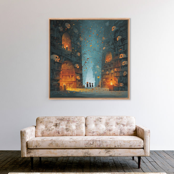 The Catacomb Library - Procession Scene, Dark Fantasy Wall Art, Square Wall Art, Canvas Print, Halloween Home Decor, Gothic Wall Art