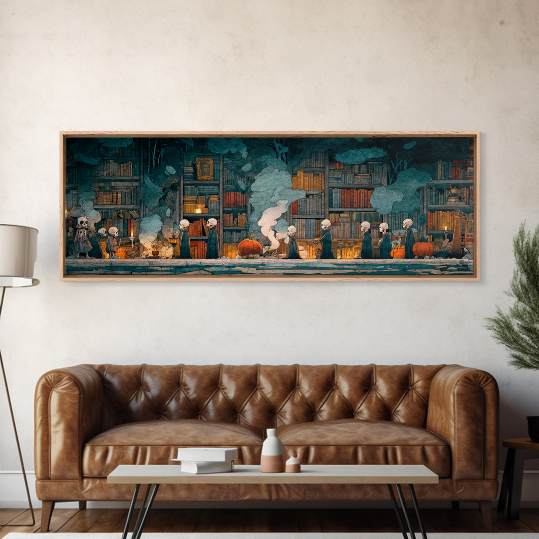 The Catacomb Library - Procession Scene, Occult Wall Decor, Extra Wide Wall Art, Canvas Print, Halloween Home Decor, Gothic Wall Art
