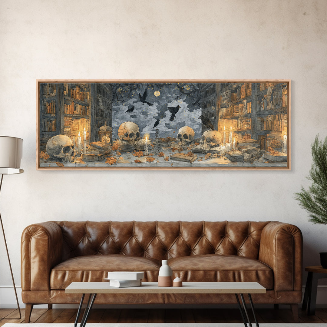 The Catacomb Library - Surreal Celestial Vision, Gothic Home Decor, Extra Wide Wall Art, Canvas Print, Halloween Home Decor, Gothic Wall Art