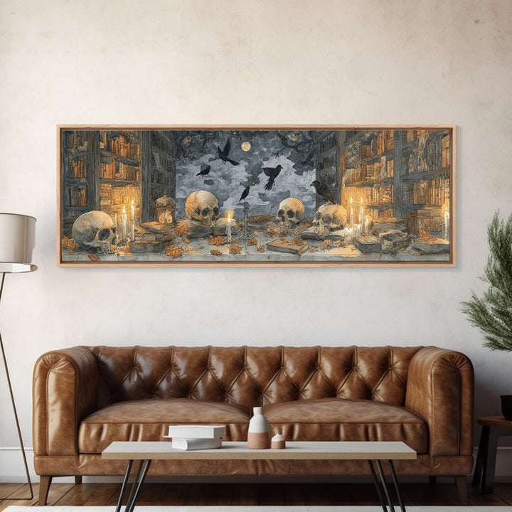 The Catacomb Library - Surreal Celestial Vision, Gothic Home Decor, Extra Wide Wall Art, Canvas Print, Halloween Home Decor, Gothic Wall Art