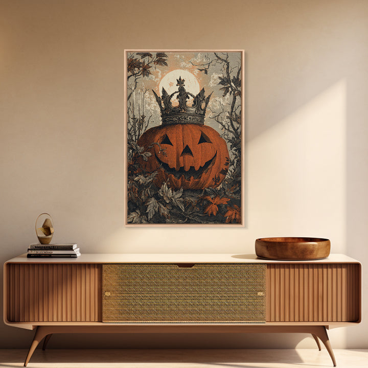 The Jack-O-Lantern Crown Jewels - Icon Portrait, Macabre Halloween Art, Vertical Wall Art, Framed Canvas Print, Halloween Home Decor