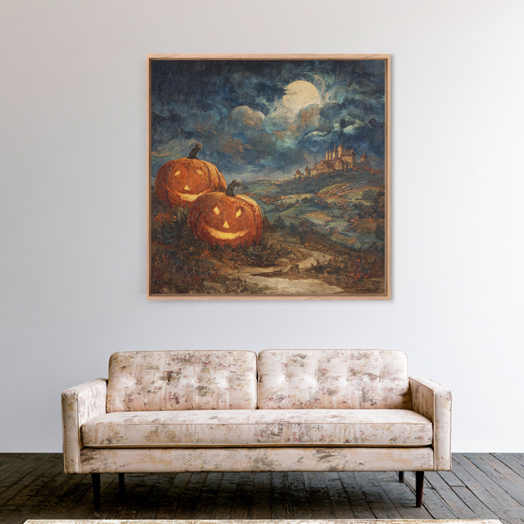 The Jack-O-Lantern Crown Jewels - Environmental Panorama, Occult Wall Decor, Square Wall Art, Canvas Print, Halloween Home Decor