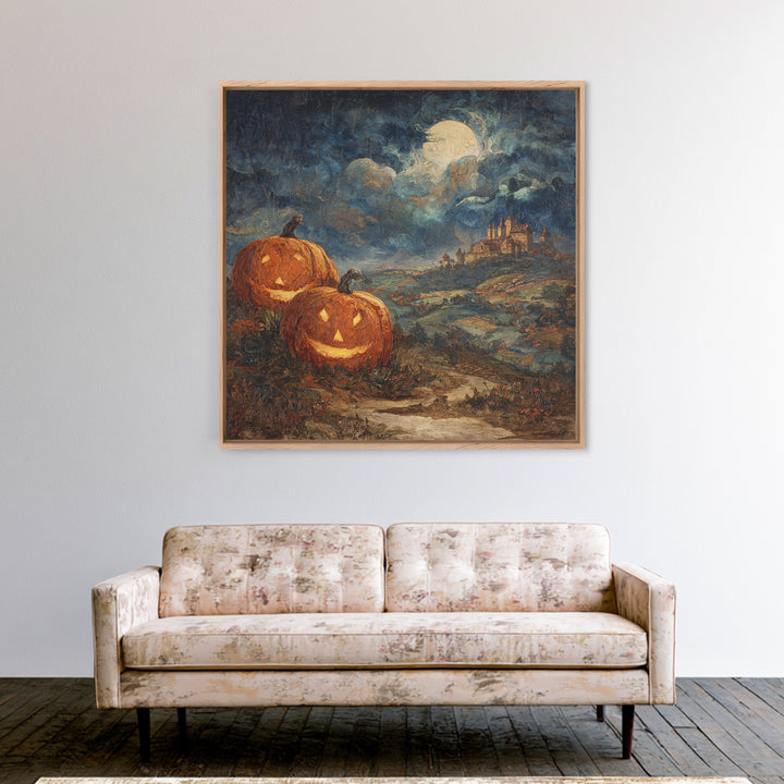 The Jack-O-Lantern Crown Jewels - Environmental Panorama, Occult Wall Decor, Square Wall Art, Canvas Print, Halloween Home Decor