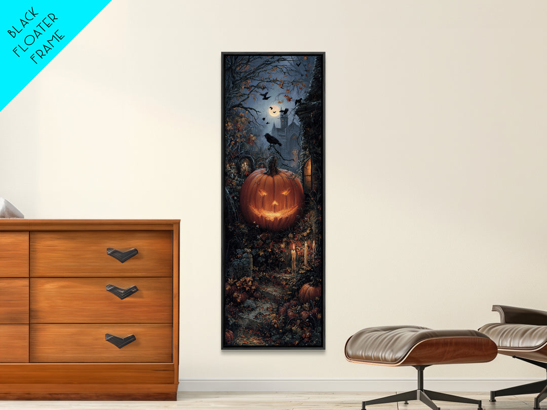 The Jack-O-Lantern Crown Jewels - Environmental Panorama, Macabre Halloween Art, Tall Narrow Wall Art, Framed Canvas Print, Gothic Wall Art
