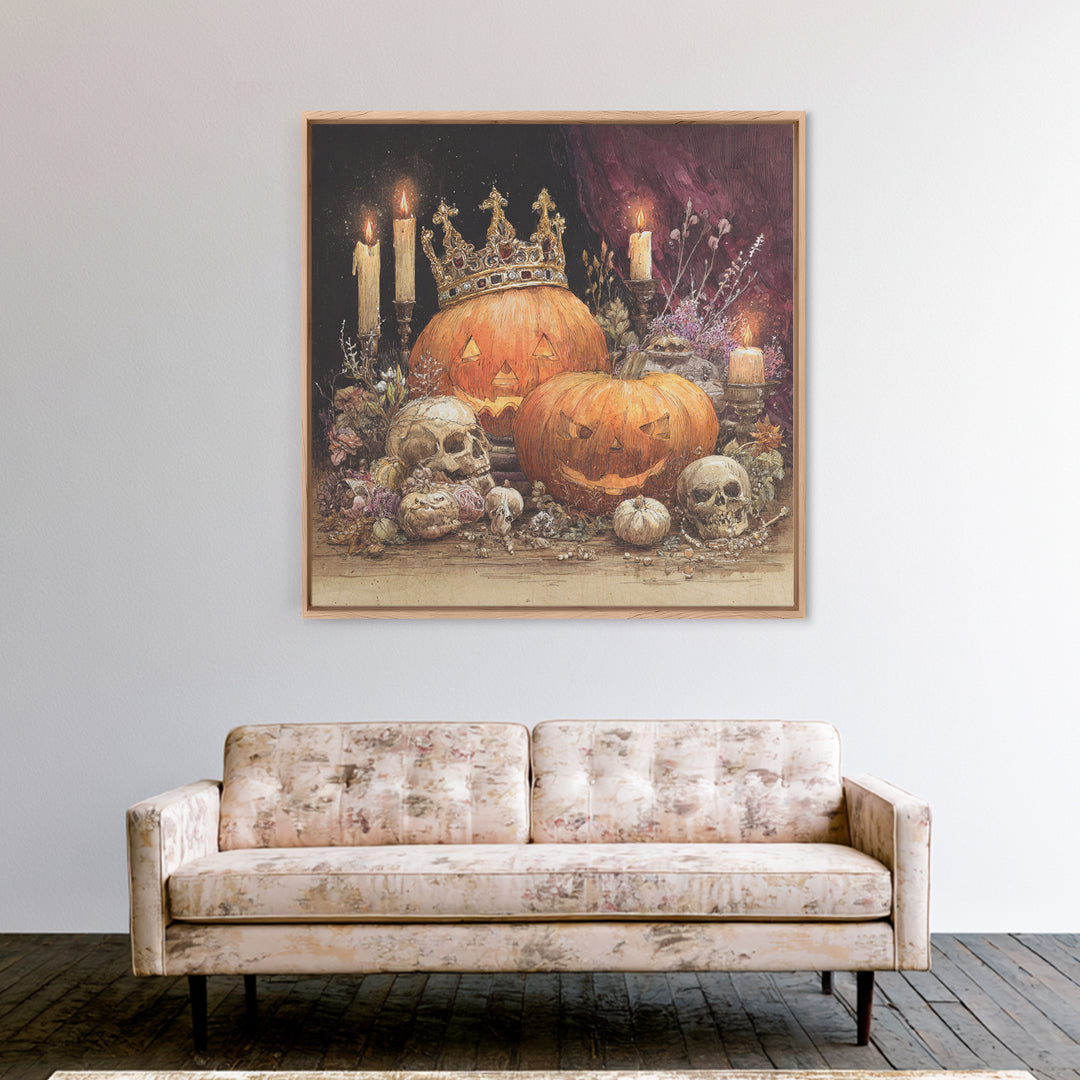 The Jack-O-Lantern Crown Jewels - Occult Still Life, Halloween Wall Art, Square Wall Art, Framed Canvas Print, Halloween Home Decor