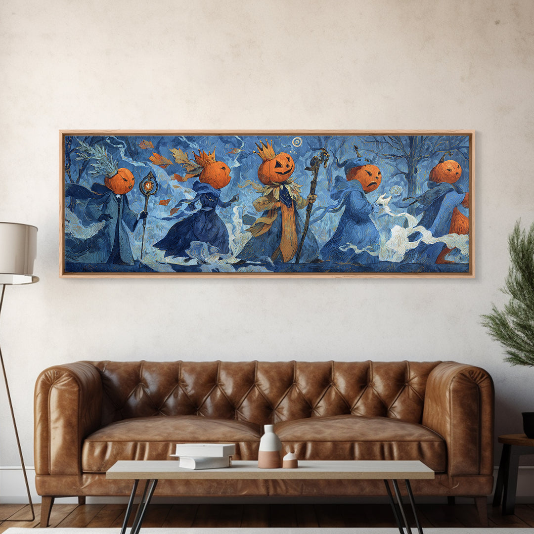 The Jack-O-Lantern Crown Jewels - Procession Scene, Dark Fantasy Wall Art, Extra Wide Wall Art, Canvas Print, Halloween Home Decor