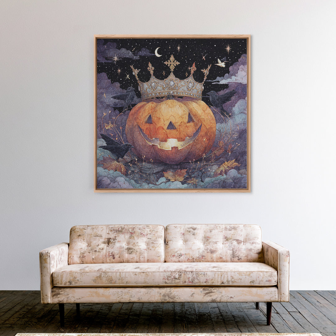 The Jack-O-Lantern Crown Jewels - Surreal Celestial Vision, Dark Fantasy Wall Art, Square Wall Art, Canvas Print, Halloween Home Decor