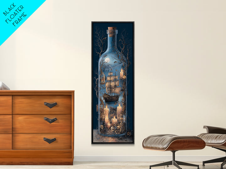 The Ghost Ship In A Bottle - Occult Still Life, Occult Wall Decor, Tall Narrow Wall Art, Canvas Print, Halloween Home Decor, Gothic Wall Art