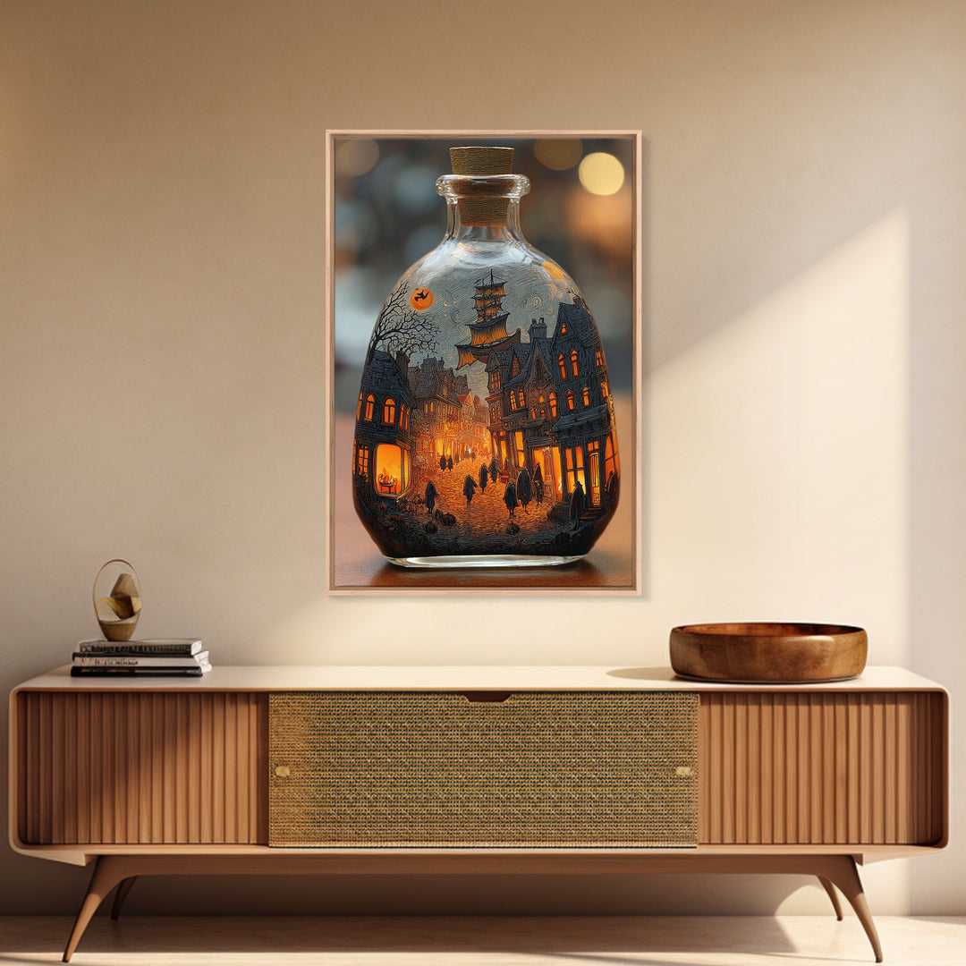 The Ghost Ship In A Bottle - Procession Scene, Gothic Home Decor, Vertical Wall Art, Canvas Print, Halloween Home Decor, Gothic Wall Art