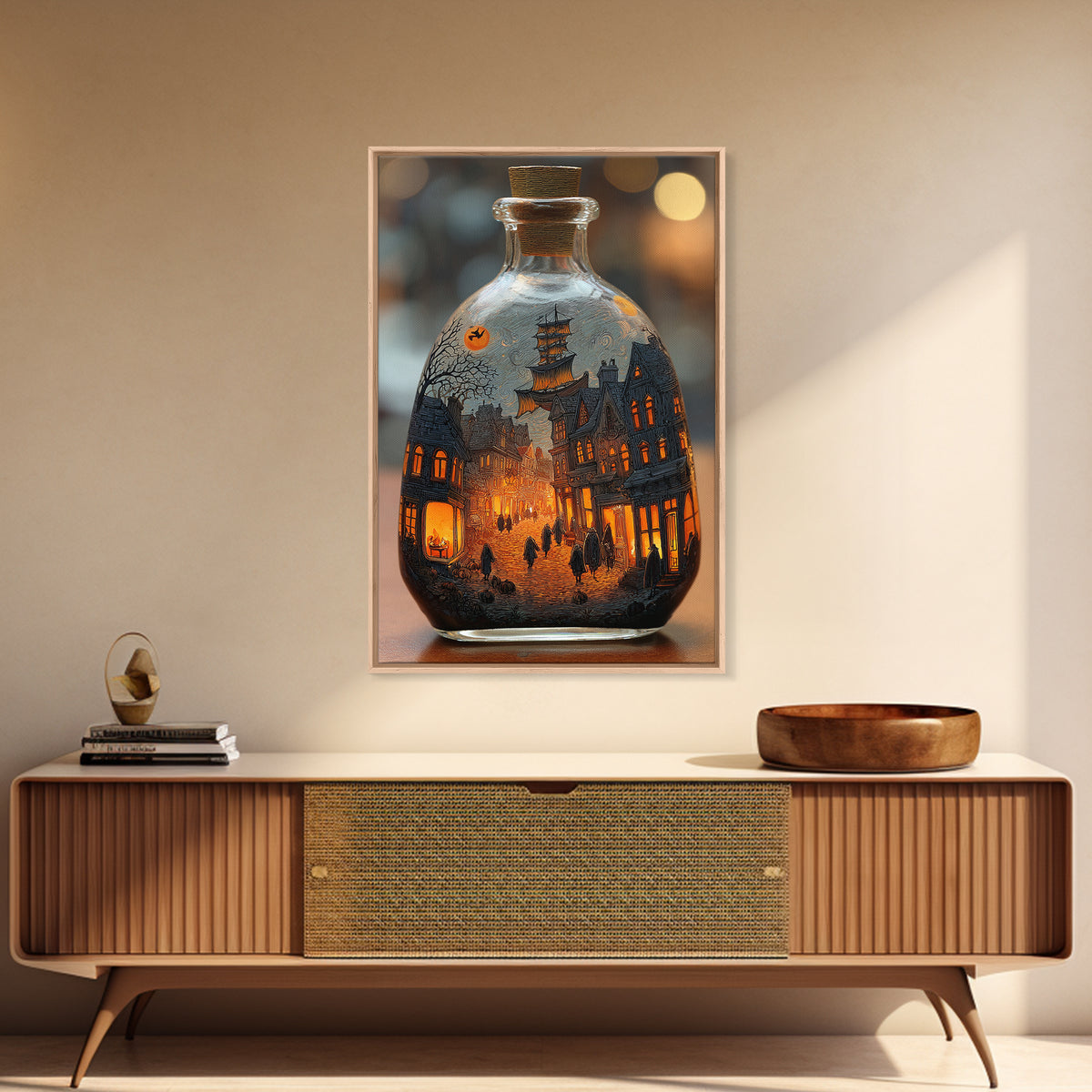 The Ghost Ship In A Bottle - Procession Scene, Gothic Home Decor, Vertical Wall Art, Canvas Print, Halloween Home Decor, Gothic Wall Art
