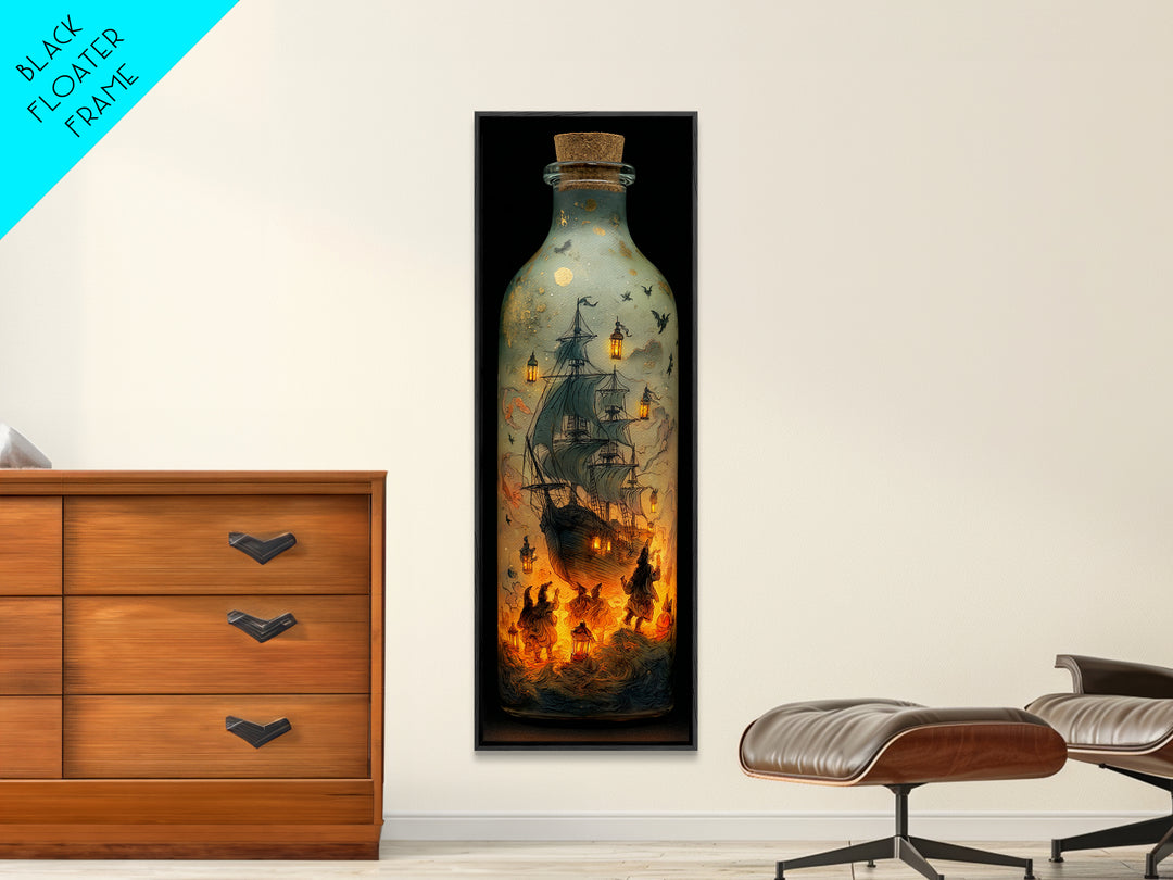 The Ghost Ship In A Bottle - Procession Scene, Gothic Home Decor, Tall Narrow Wall Art, Canvas Print, Halloween Home Decor, Gothic Wall Art
