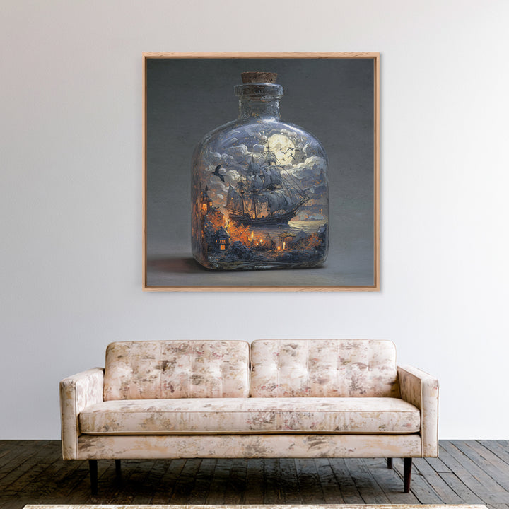 The Ghost Ship In A Bottle - Surreal Celestial Vision, Gothic Home Decor, Square Wall Art, Canvas Print, Halloween Home Decor