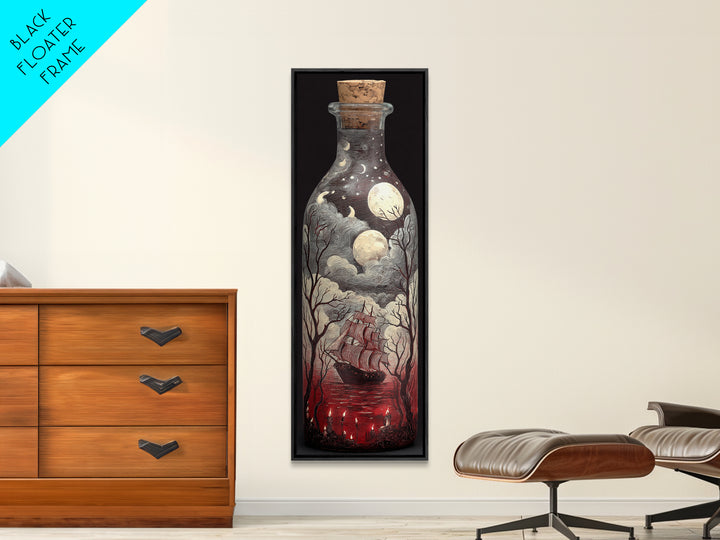 The Ghost Ship In A Bottle - Surreal Celestial Vision, Halloween Wall Art, Tall Narrow Wall Art, Framed Canvas Print, Halloween Home Decor