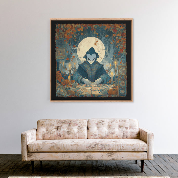 The Harvest Moon Tarot Reader - Icon Portrait, Dark Fantasy Wall Art, Square Wall Art, Canvas Print, Halloween Home Decor, Gothic Wall Art