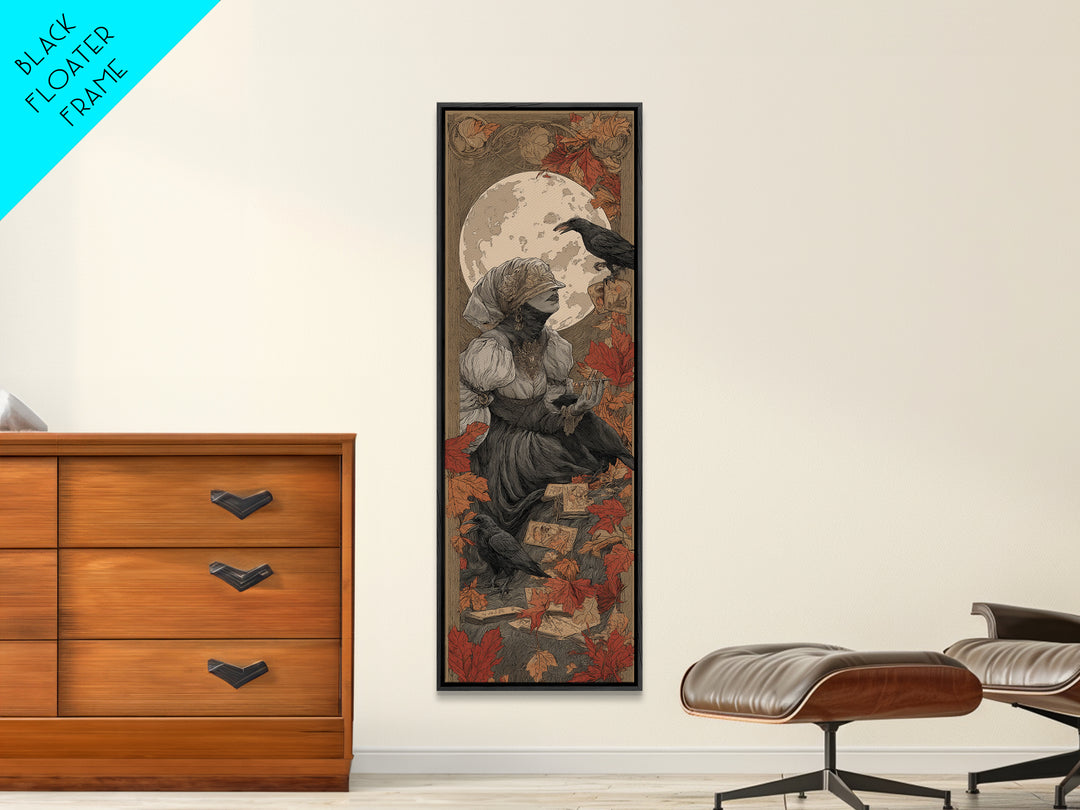The Harvest Moon Tarot Reader - Icon Portrait, Dark Fantasy Wall Art, Tall Narrow Wall Art, Canvas Print, Halloween Home Decor