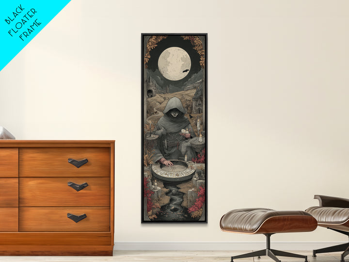 The Harvest Moon Tarot Reader - Environmental Panorama, Dark Fantasy Wall Art, Tall Narrow Wall Art, Canvas Print, Halloween Home Decor
