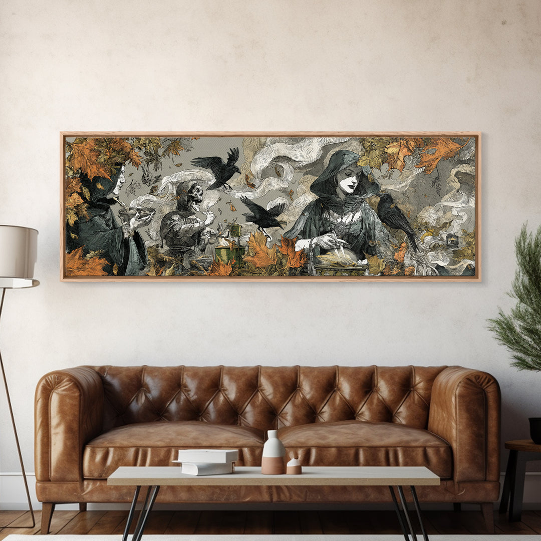The Harvest Moon Tarot Reader - Procession Scene, Gothic Home Decor, Extra Wide Wall Art, Canvas Print, Halloween Home Decor