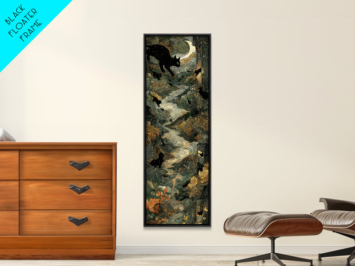 The Black Cat Constellation - Environmental Panorama, Macabre Halloween Art, Tall Narrow Wall Art, Framed Canvas Print, Halloween Home Decor