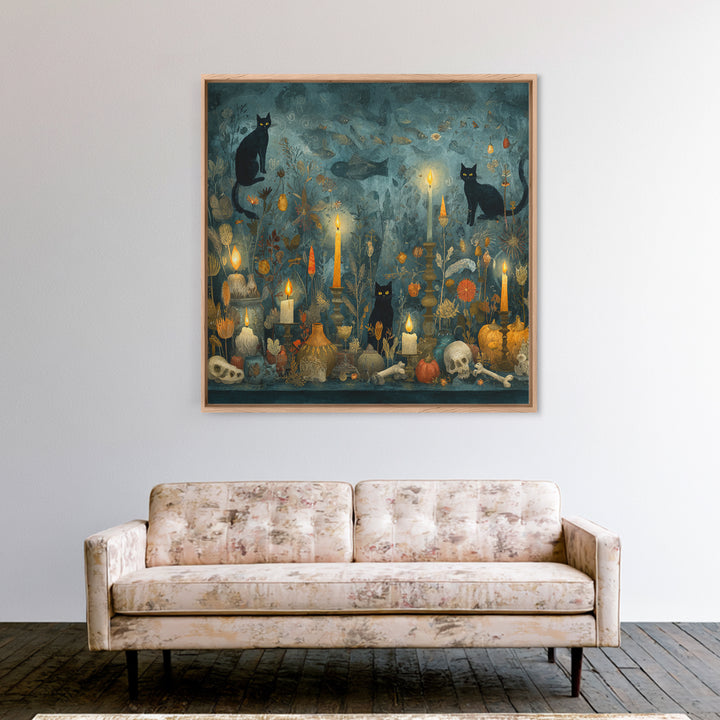 The Black Cat Constellation - Occult Still Life, Occult Wall Decor, Square Wall Art, Canvas Print, Halloween Home Decor, Gothic Wall Art