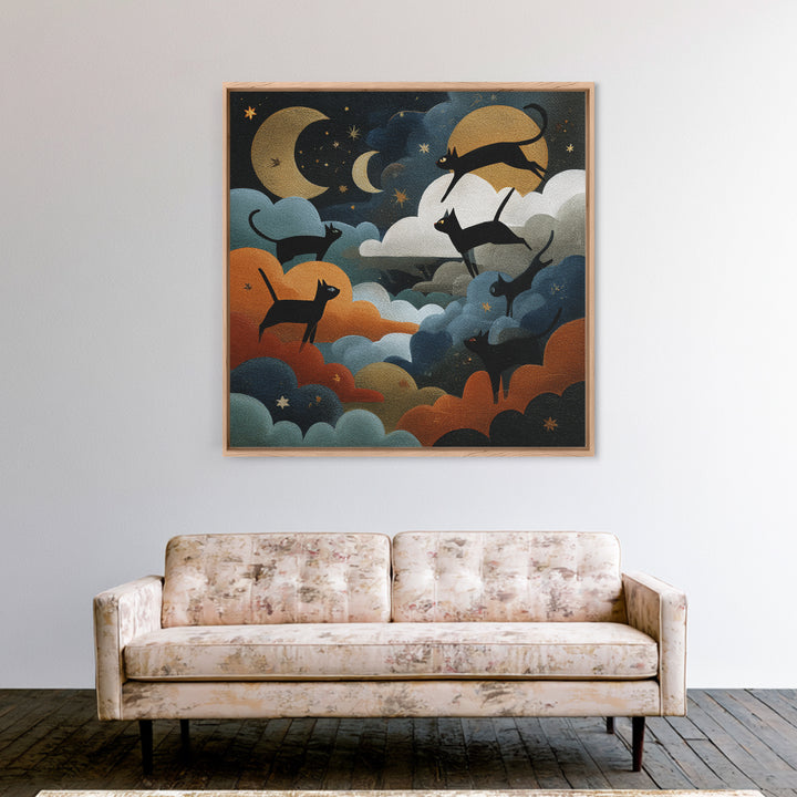 The Black Cat Constellation - Surreal Celestial Vision, Occult Wall Decor, Square Wall Art, Canvas Print, Halloween Home Decor