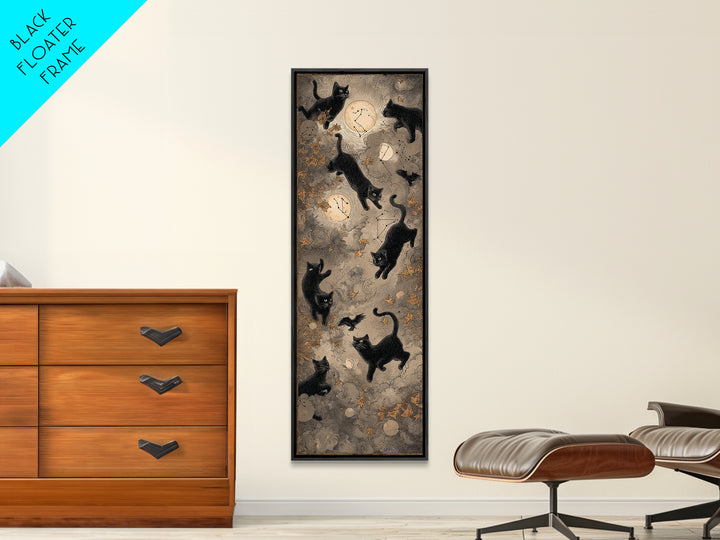 The Black Cat Constellation - Surreal Celestial Vision, Halloween Wall Art, Tall Narrow Wall Art, Framed Canvas Print, Halloween Home Decor