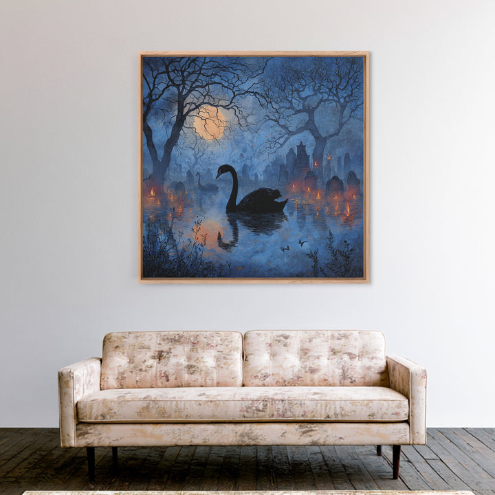 The Cemetery Swan Lake - Icon Portrait, Halloween Wall Art, Square Wall Art, Framed Canvas Print, Halloween Home Decor, Gothic Wall Art